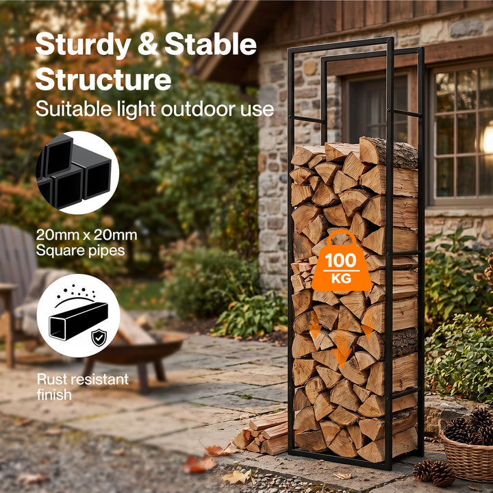 Firewood Rack Steel Outdoor Storage Log Holder Fireplace 40 x 25 x 150cm