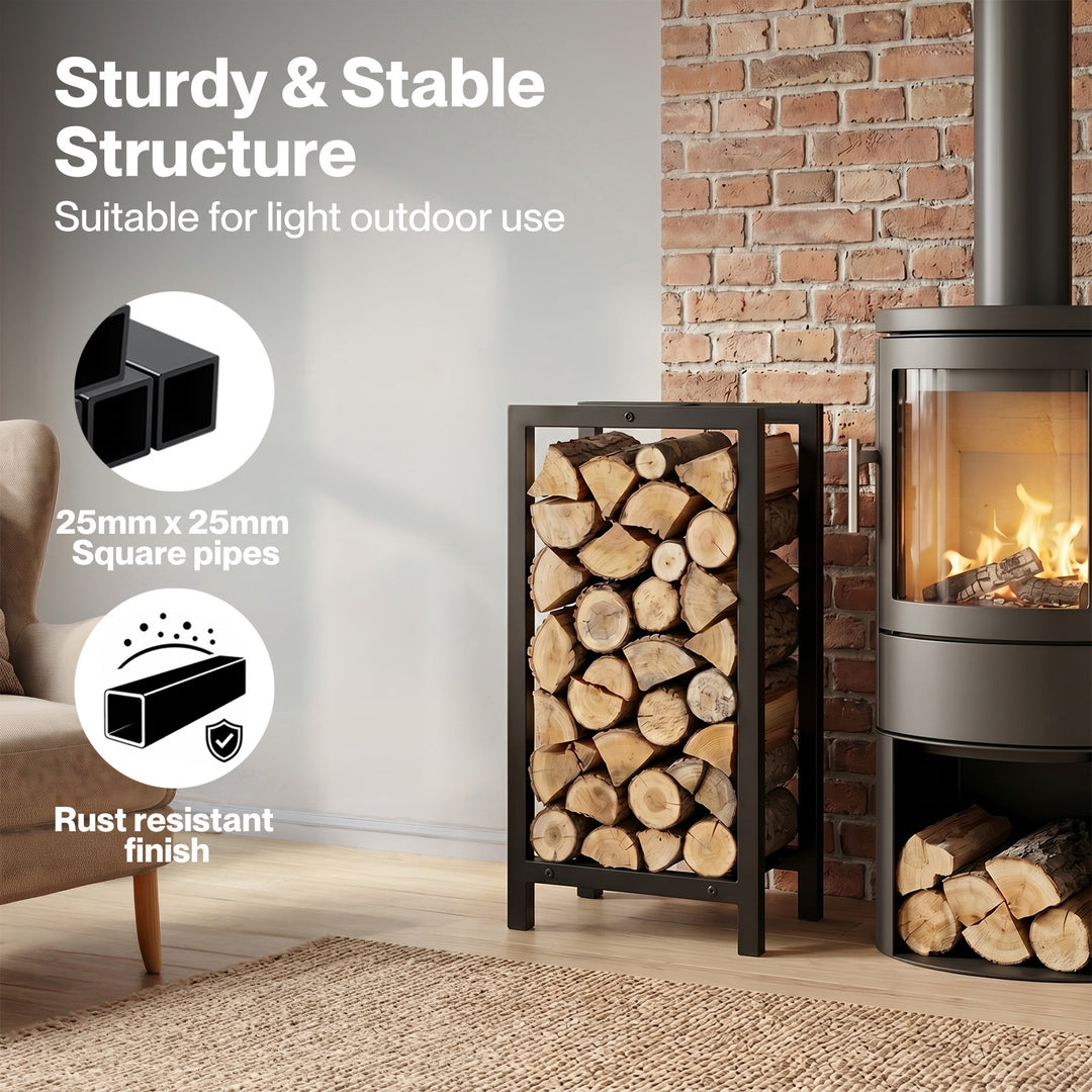 Firewood Rack Metal Outdoor Storage Log Holder Fireplace 30 x 22 x 59cm