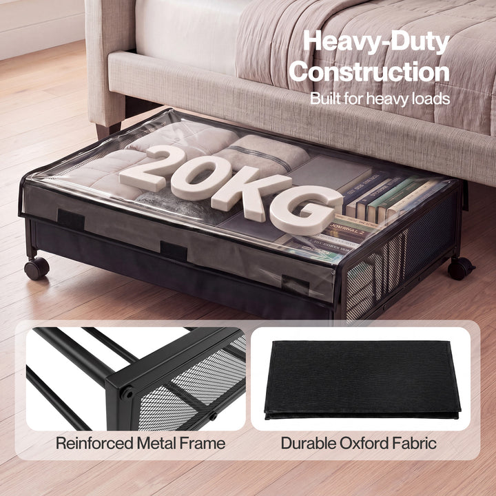 Under Bed Storage Box 2PCS Wheels Clothes Organizer Dustproof 2 x 48L