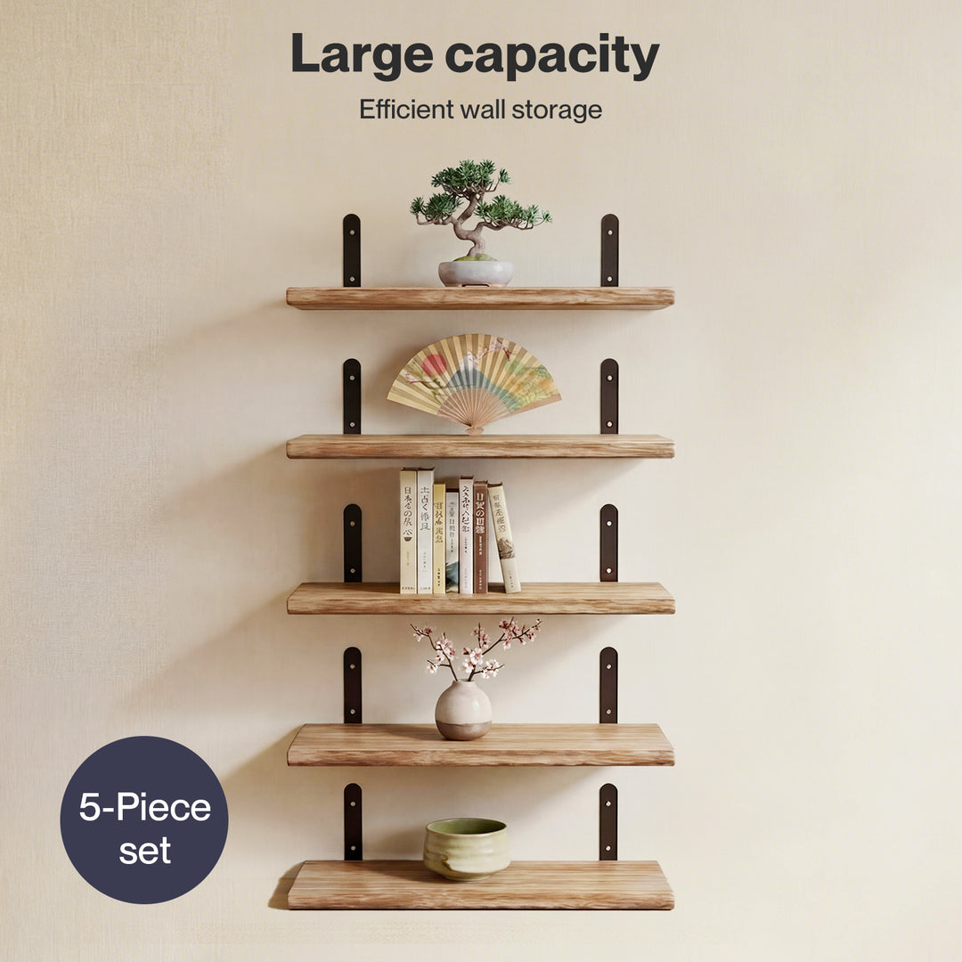 Floating Wall Shelves 5Pcs Wood Wall Mounted Rustic Display Rack Bedroom
