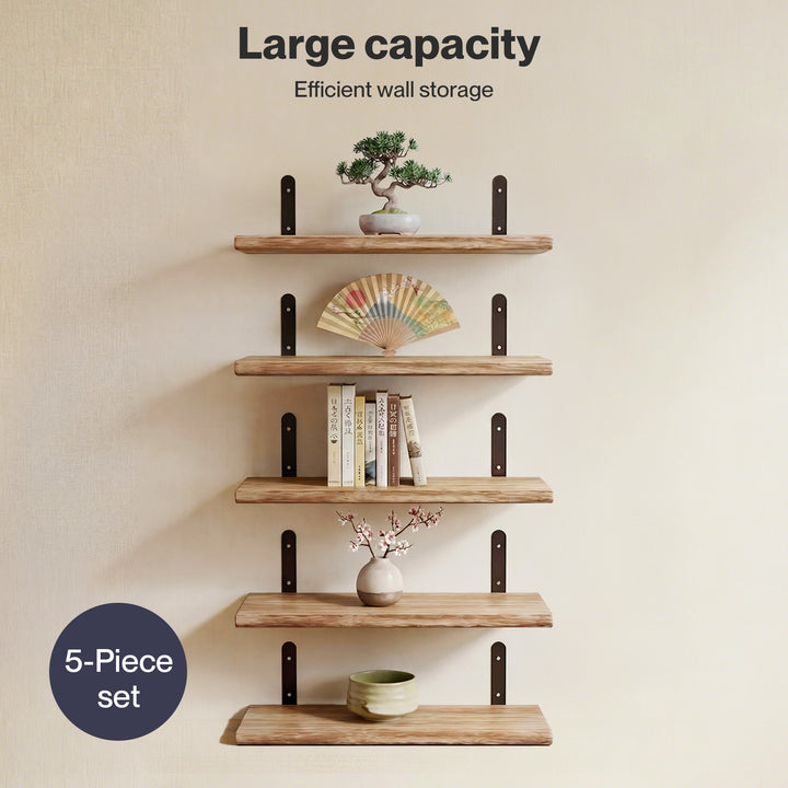 Floating Wall Shelves 5Pcs Wood Wall Mounted Rustic Display Rack Bedroom
