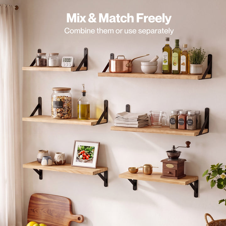 Floating Wall Shelves 6 Pcs Wall Mounted Display Bookshelf Rack Kitchen