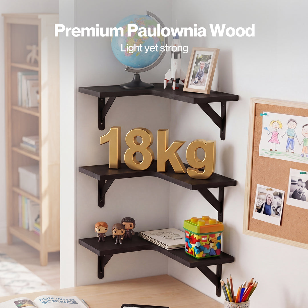 Corner Floating Shelves 3Pcs L-Shaped Wall-Mounted Living Room Storage
