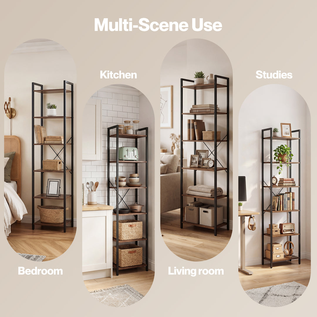 6 Tier Bookshelf Tall Bookcase Storage Shelf Display Rack Living Room