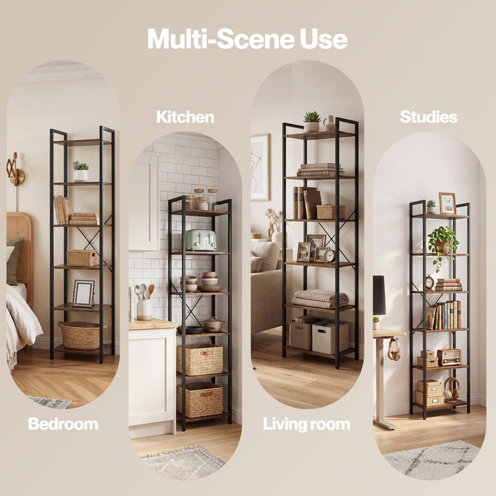 6 Tier Bookshelf Tall Bookcase Storage Shelf Display Rack Living Room
