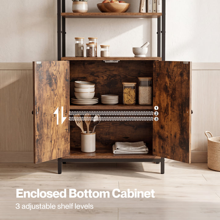 6 Tier Bookshelf Storage Cabinet Bookcase Display Adjustable Shelves Door