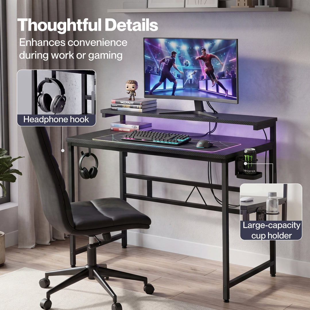 Gaming Table Spacious Wear Resistan Stable Computer Desk Earphone Hook