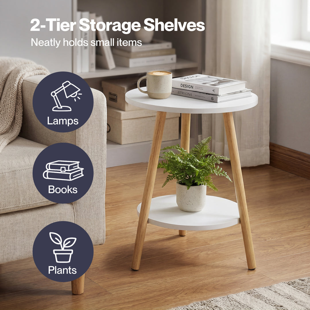 Round Coffee Table 2-Layer Living Room End Tables Bedroom Side Table