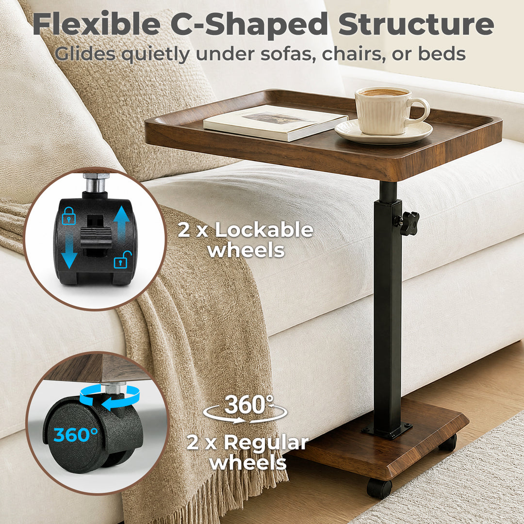 C Shaped Side Table Height Adjustable Rolling 360° Swivel Top End Table