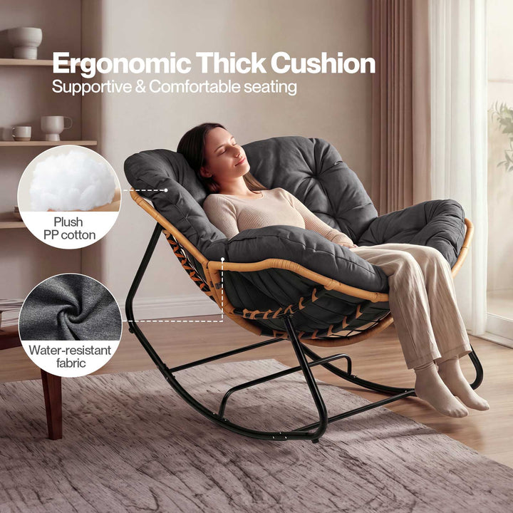 Rocking Chair with Thick Cushion PE Rattan Silent Strip Indoor Patio Grey