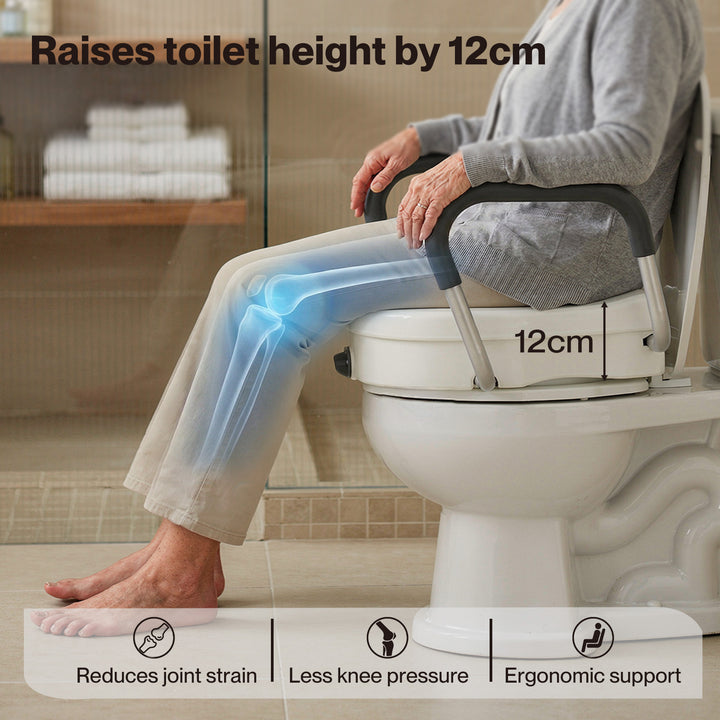 Raised Toilet Seat with Handles Adjustable Height Aid Seniors White
