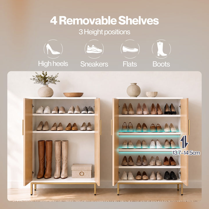 Shoe Cabinet Adjustable Shelves 20 Pairs 5-Tier Shoe Rack Entryway White