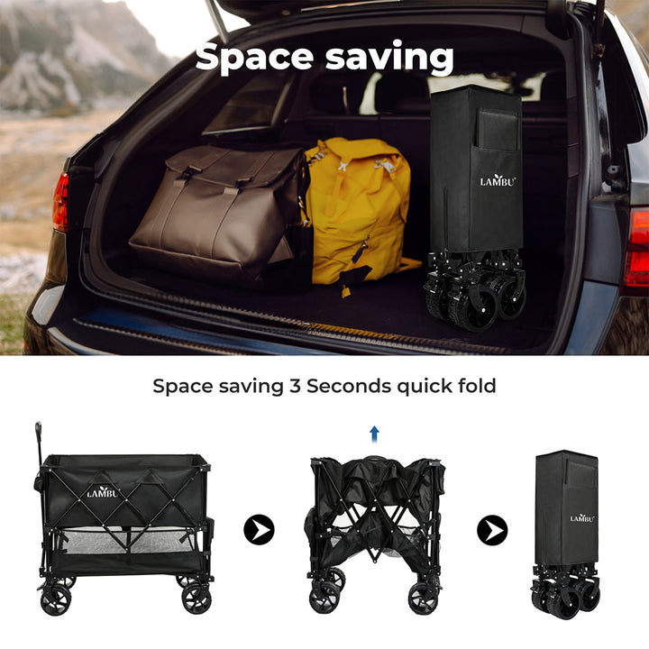 Lambu Folding Wagon Cart 400L Double Decker Camping Shopping Trolley Wheels