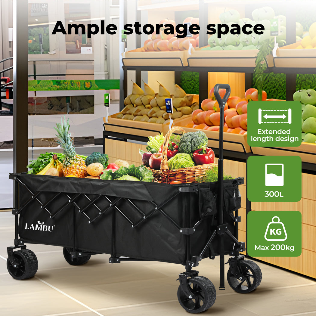 Lambu Folding Wagon Cart 300L Garden Outdoor Camping Shopping Trolley Wheels