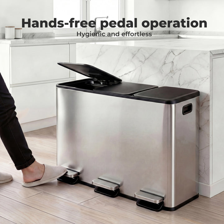 Kitchen Bins 54L Pedal Soft Close Lid Kitchen Recycling Bin Silver