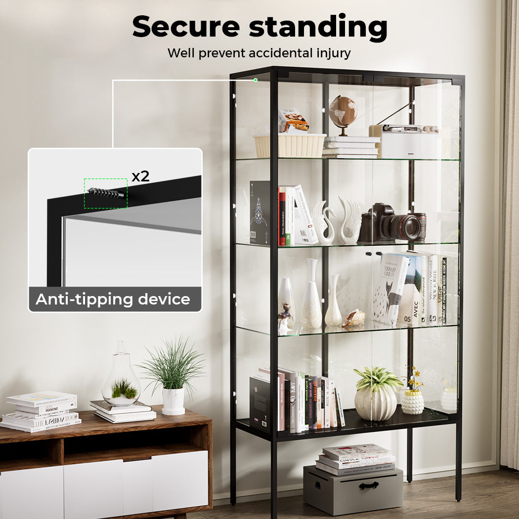 Glass Display Cabinet Heavy Duty 160cm Tall High Transparency Jewlery