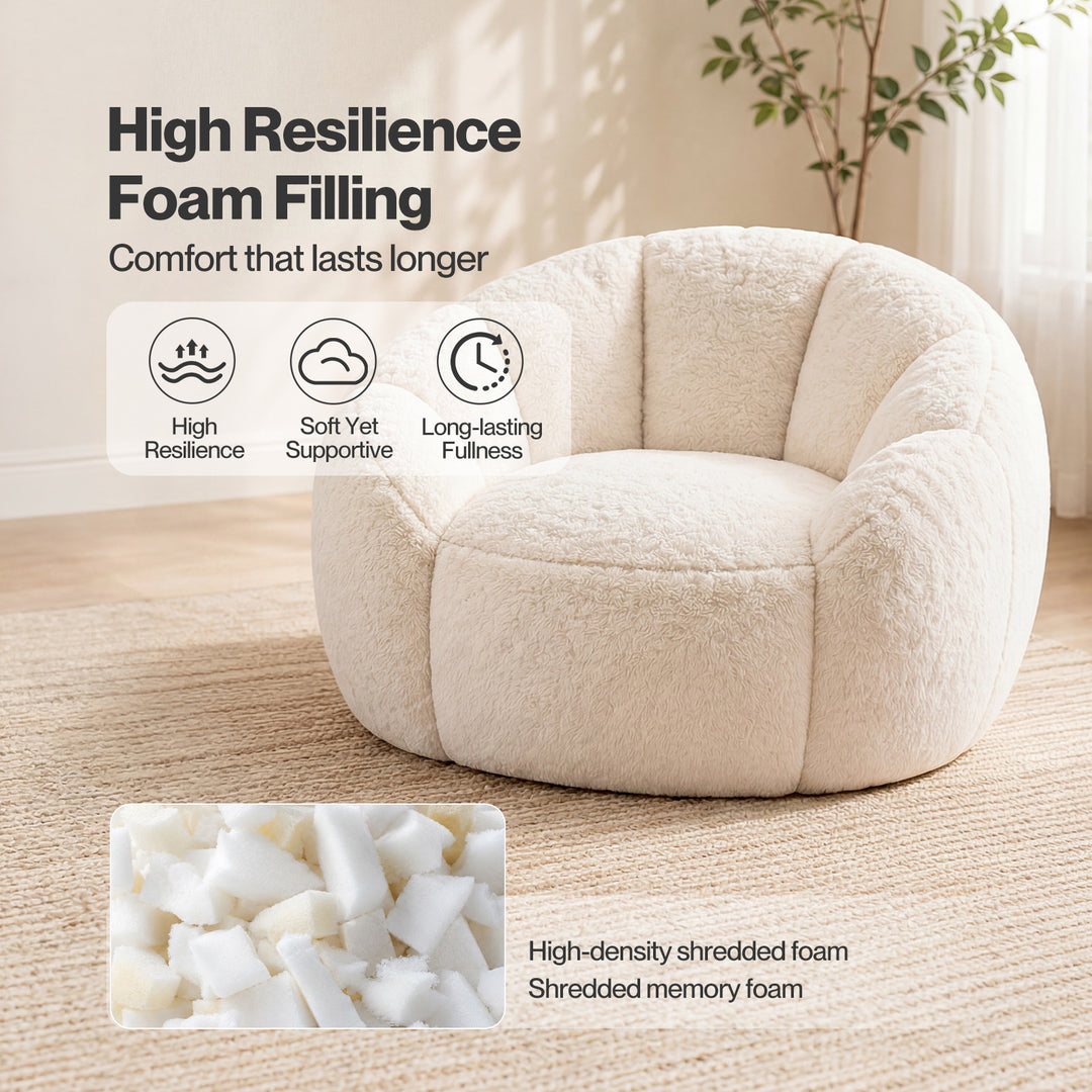 Bean Bag Chair Faux Rabbit Fur Floral Shaped Reading Sofa Chair White