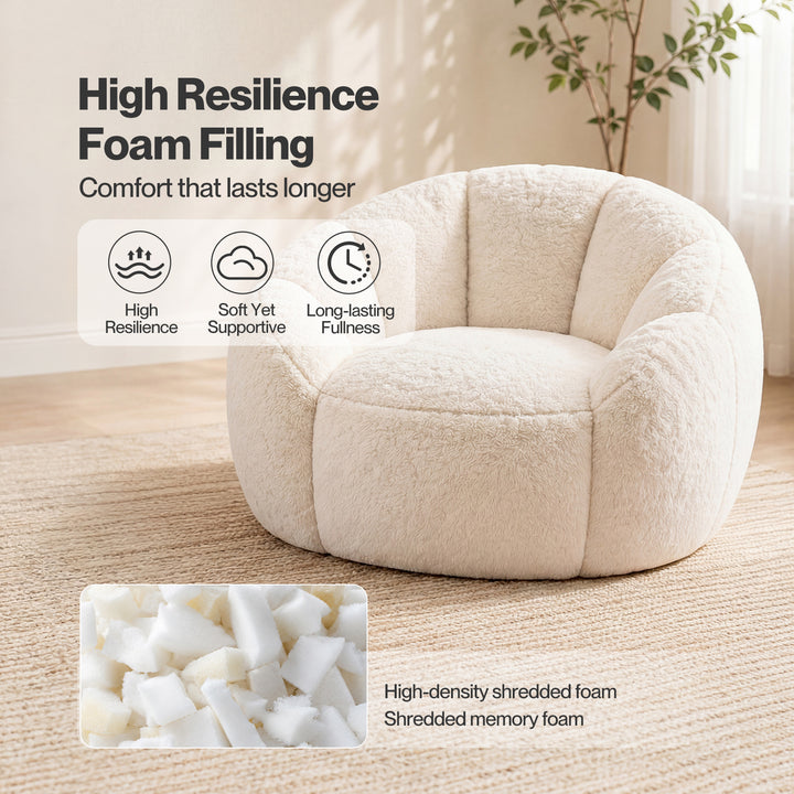 Bean Bag Chair Faux Rabbit Fur Floral Shaped Reading Sofa Chair White