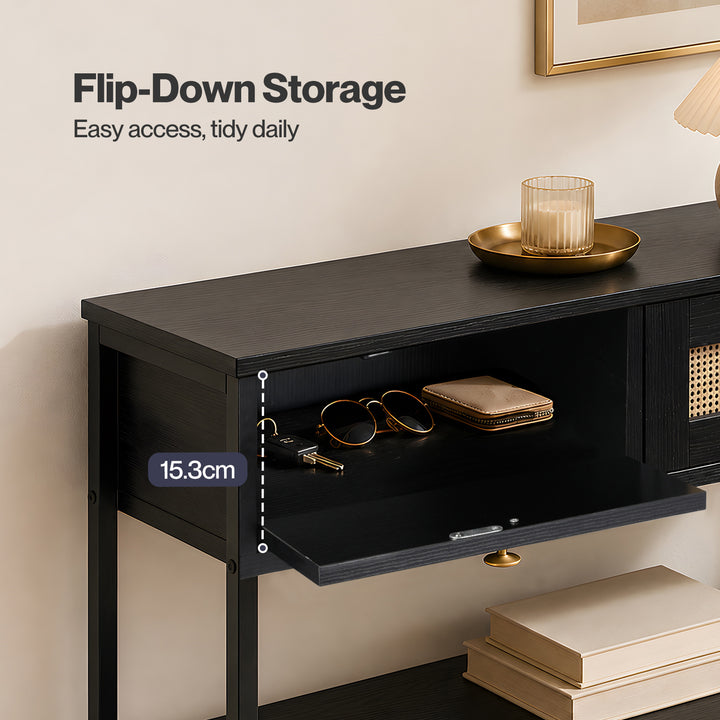 Console Table with Drawers 3-Tier Slim Hallway Table 80cm Entryway Black
