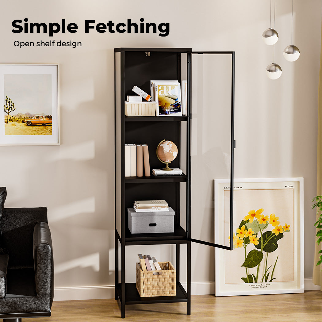 Display Cabinet With Glass Door Steel Frame Black