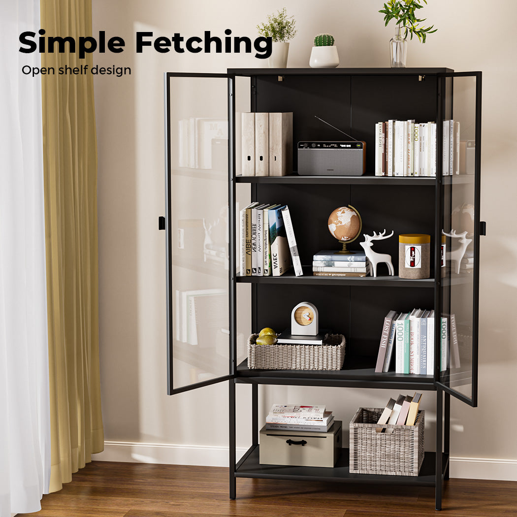 4 Tier Modern Glass Display Cabinet 2 Door