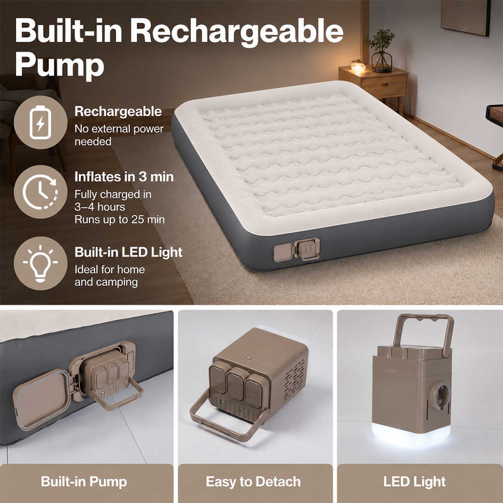 Inflatable Mattress TPU Air Bed with Pillow Pump Camping Double Grey
