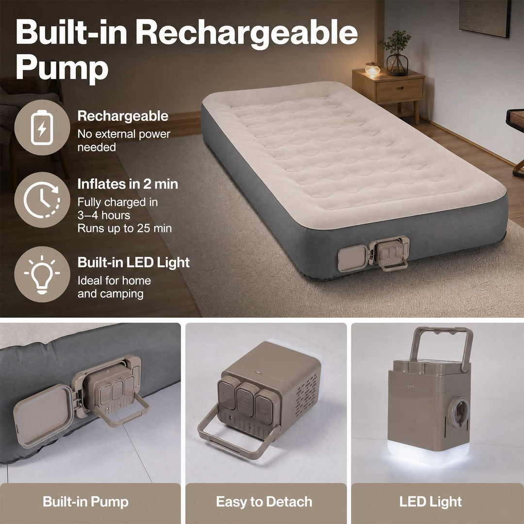 Inflatable Mattress TPU Air Bed with Pillow Pump Camping Single Grey