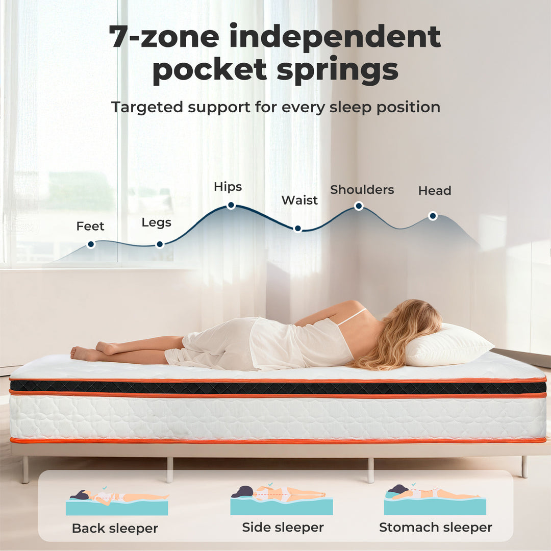 Dreamz Spring Mattress 7 Zone Bed Pocket Medium Firm Memory Foam