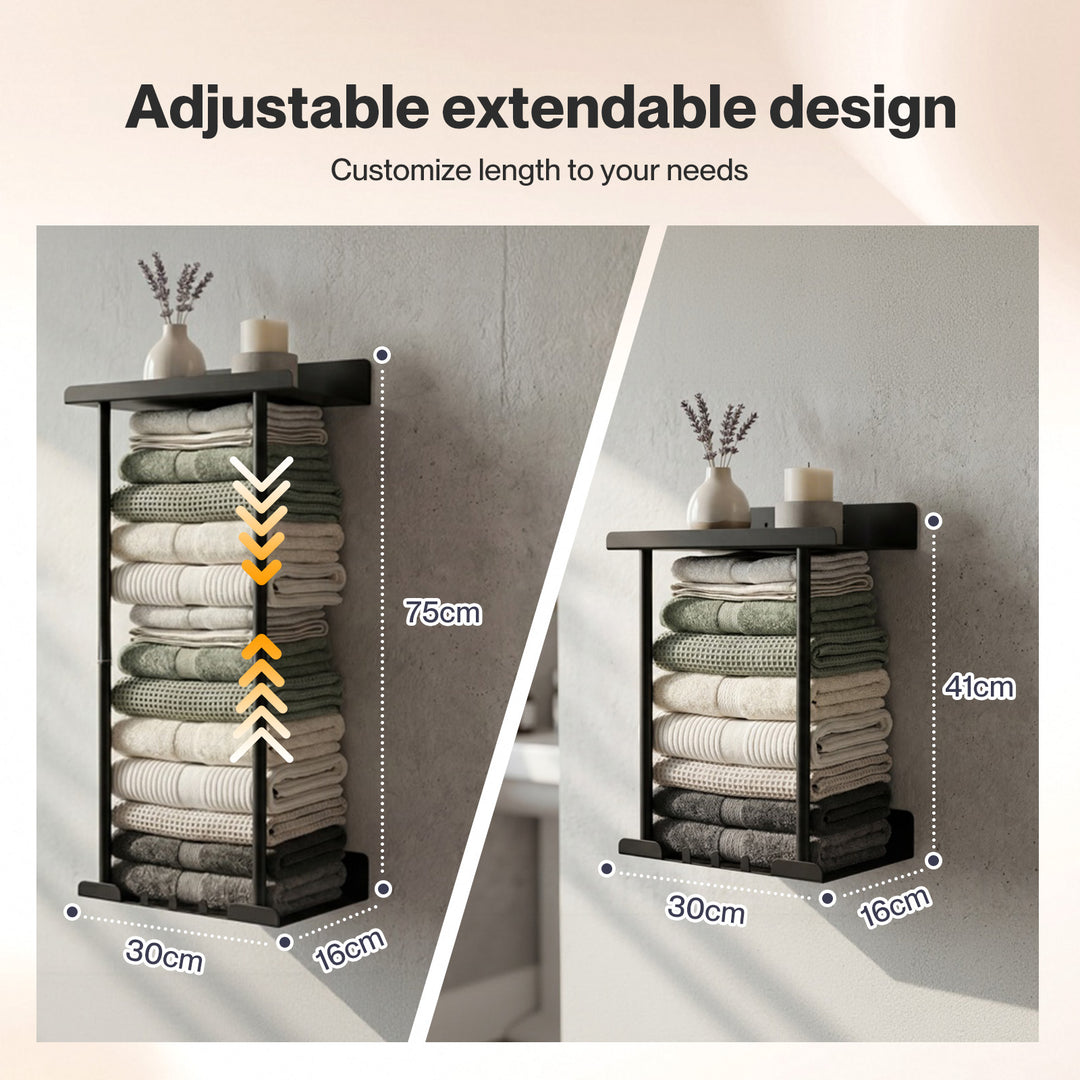 Adjustable Towel Rack 3 Hooks Bathroom Towel Storage Holder Wall Mounted