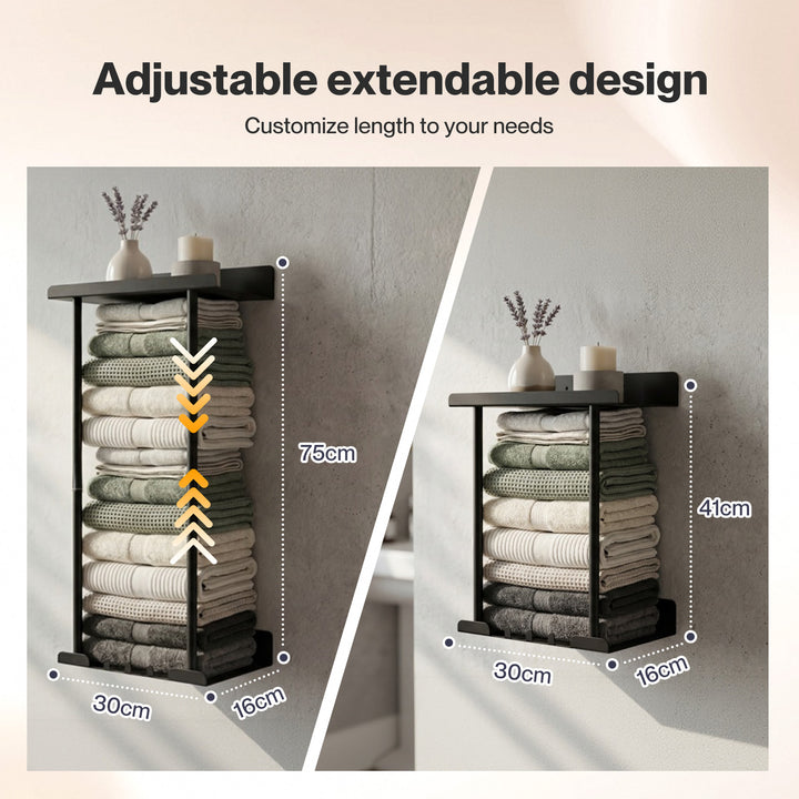 Adjustable Towel Rack 3 Hooks Bathroom Towel Storage Holder Wall Mounted