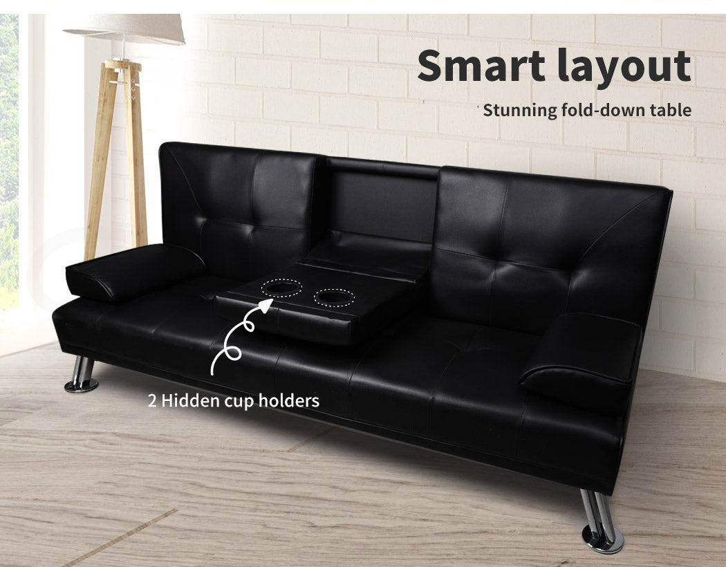 Sofa Bed Adjustable Recliner Lounge Couch Leather 3 Seater Cup Holder
