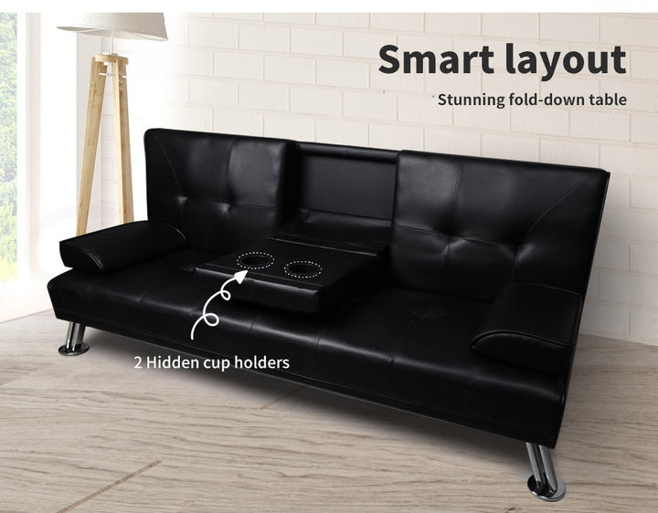 Sofa Bed Adjustable Recliner Lounge Couch Leather 3 Seater Cup Holder