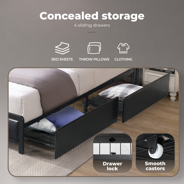 Levede Queen Bed Frame PU 4 Drawer USB Charge - Levede