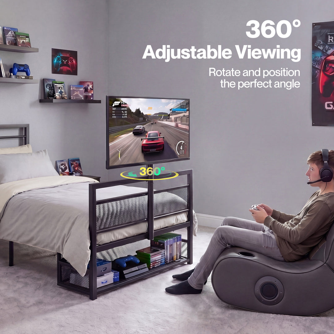 Levede Gaming Bed Frame Rotating TV Mount Storage Metal Single Bed 32in Bedroom