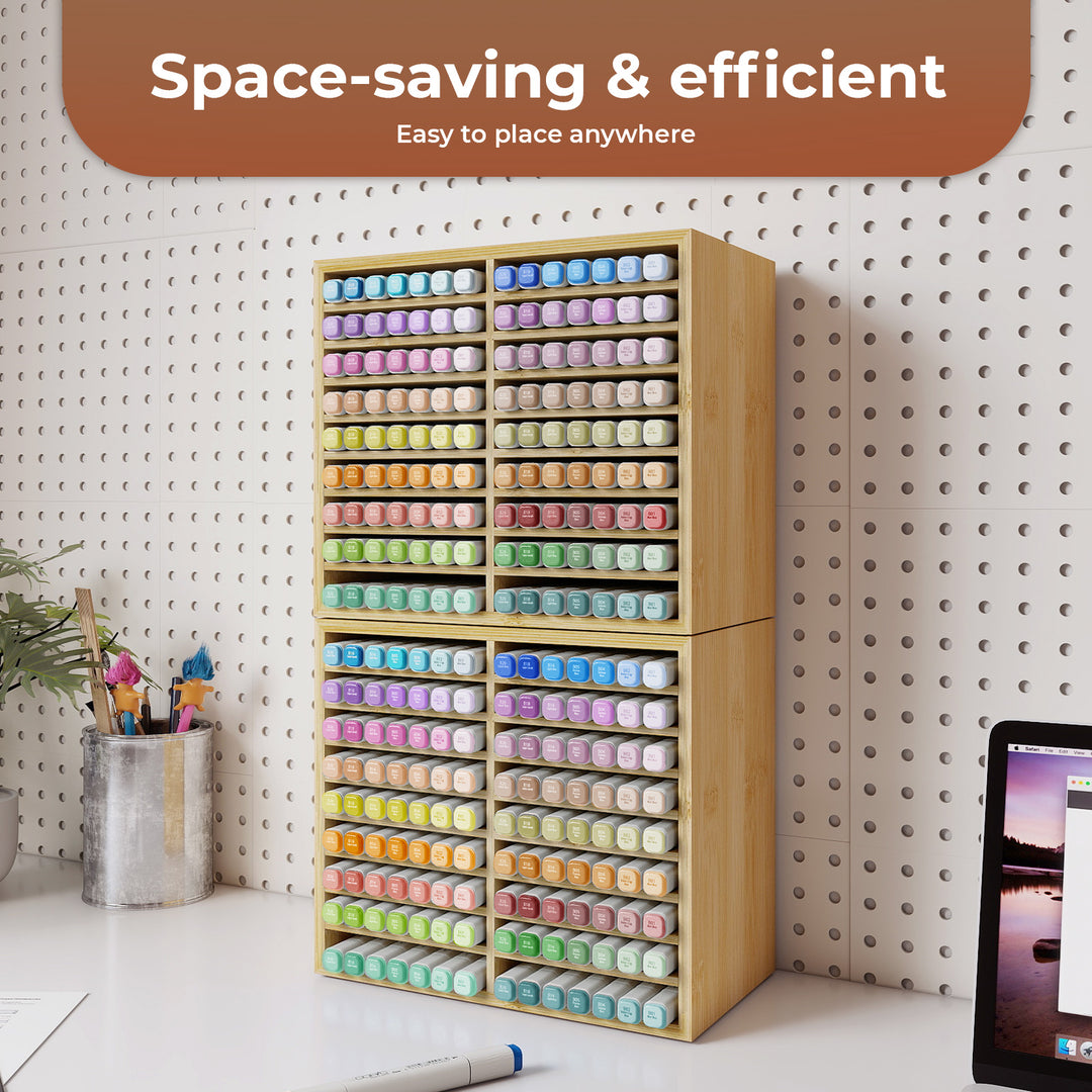 Natural Bamboo Marker Organizer Large Capacity Holder for 126 Markers.