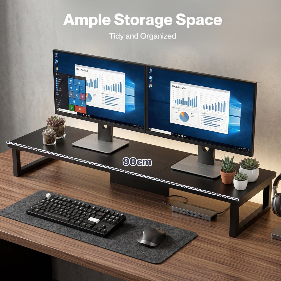 Levede Dual Monitor Stand Riser Desk Laptop Computer Organizer Laptop Shelf 90cm
