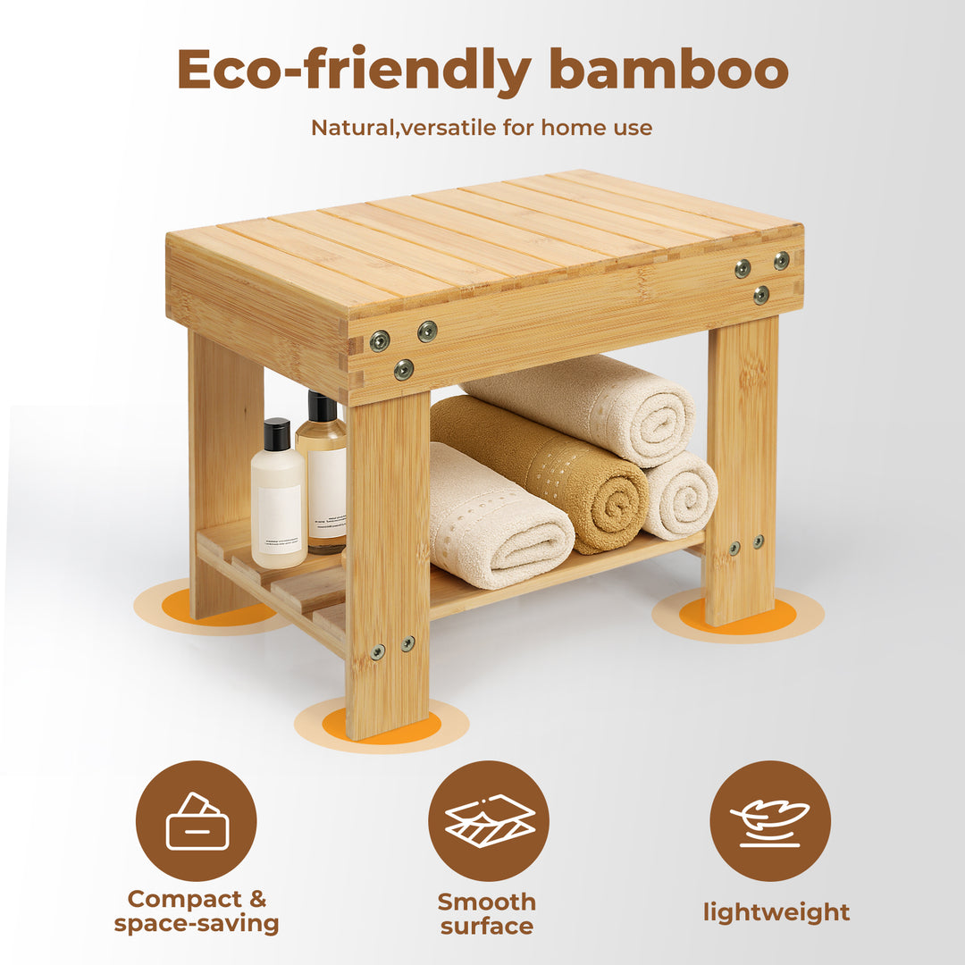 Bamboo Step Stool Small Bedside Stool Non-Slip Footrest Storage Chair.