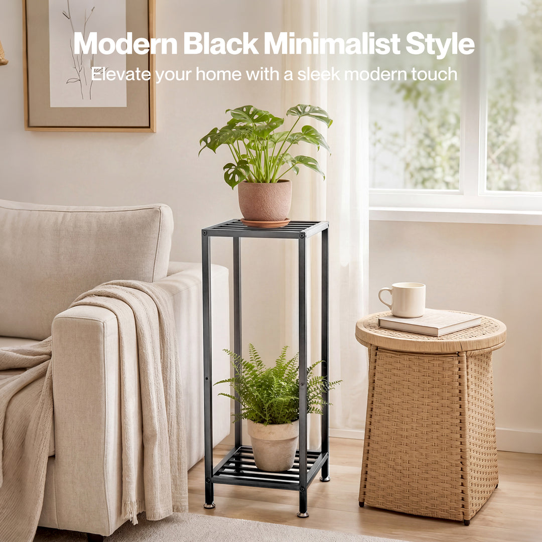 Levede Metal Plant Stand 76cm Tall 2 Tier Indoor Corner Shelf Black Display Rack