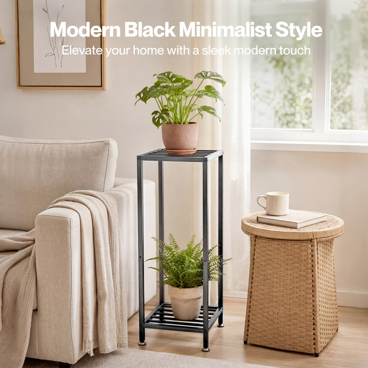 Levede Metal Plant Stand 76cm Tall 2 Tier Indoor Corner Shelf Black Display Rack