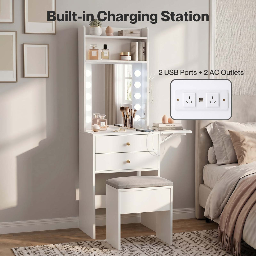 Levede Dressing Table Stool Dressing Vanity Desk Mirror LED Charging Station