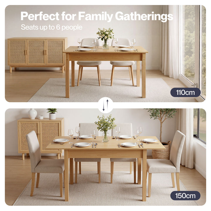 Levede Extendable Dining Table Oak Finish 4-6 Seater Wooden Kitchen 110-150cm