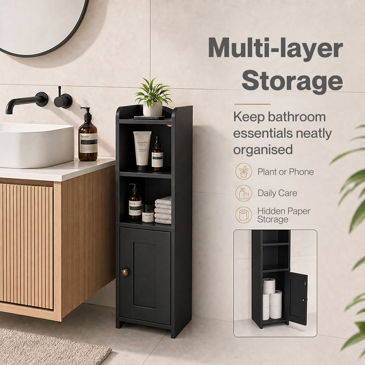 Levede Bathroom Cabinet Storage Slim Organiser Paper Holder Corner 78.5cm Black