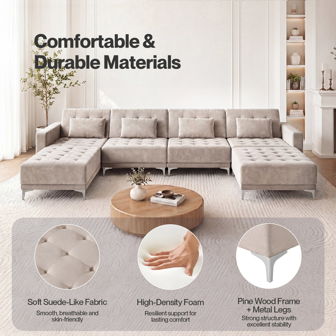 Sofa Bed U-Shaped Couches 339cm 5-6 Seater Suede Brown Living Room