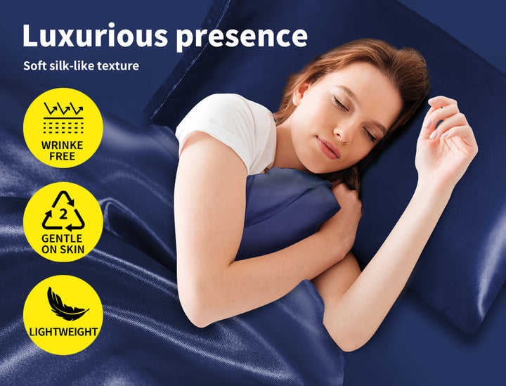 DreamZ Silky Satin Sheets Fitted Blue - Levede