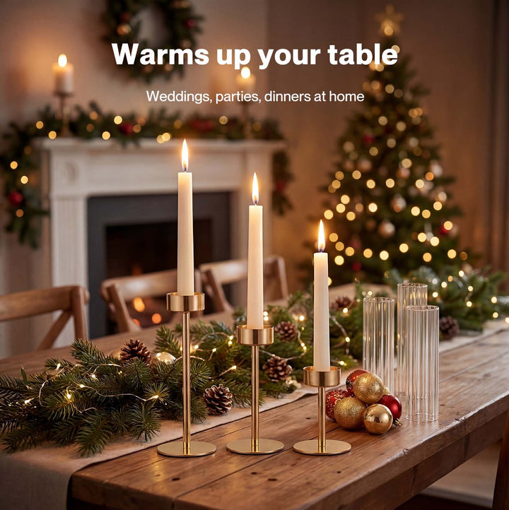 Candle Holder 3Pc Removable Windproof Glass Shade Metal  Gold