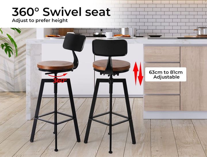 Levede Industrial Bar Stools Kitchen Wooden Metal Set - Levede