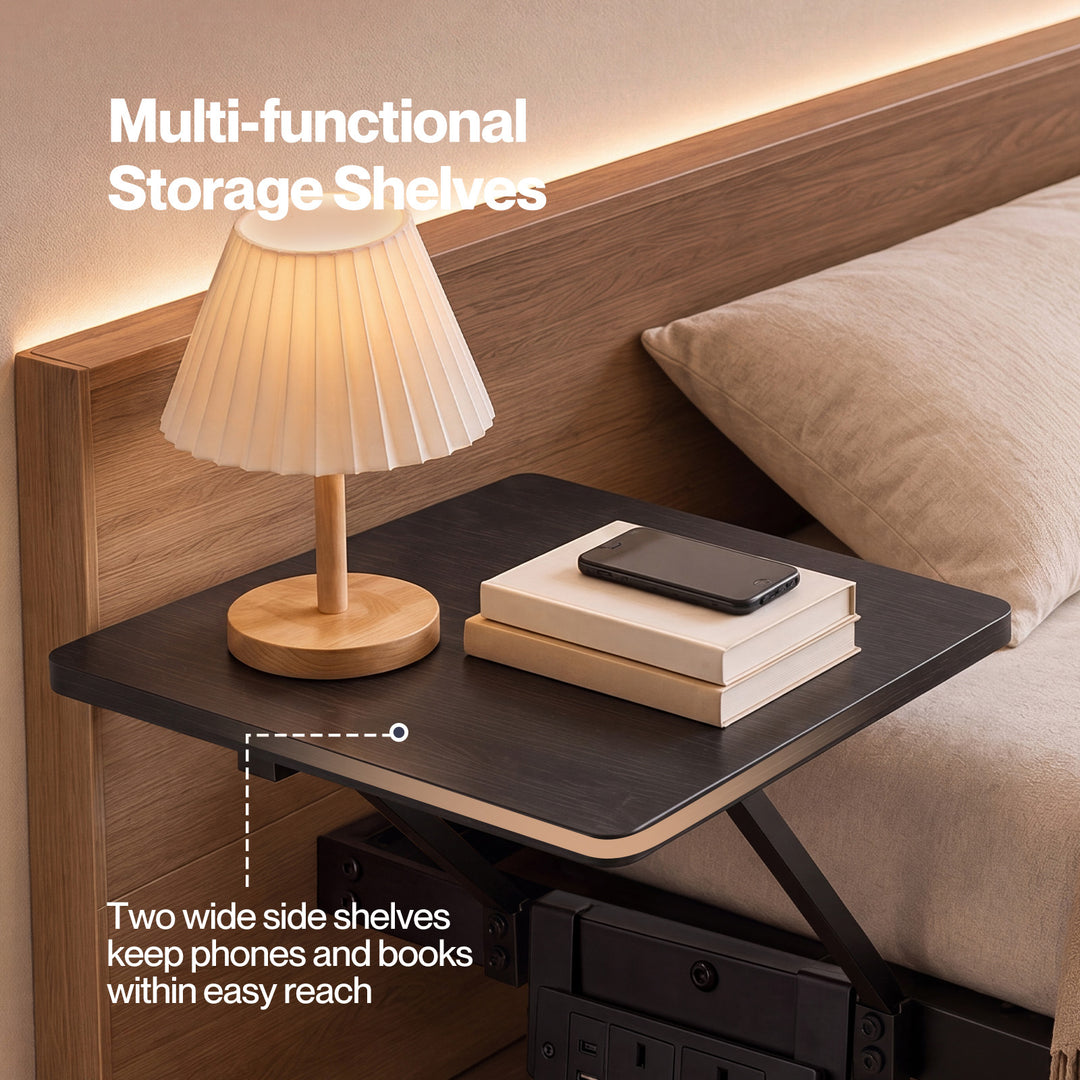 Double Bed Frame Floating Frame with Storage Shelves RGB Lights Black
