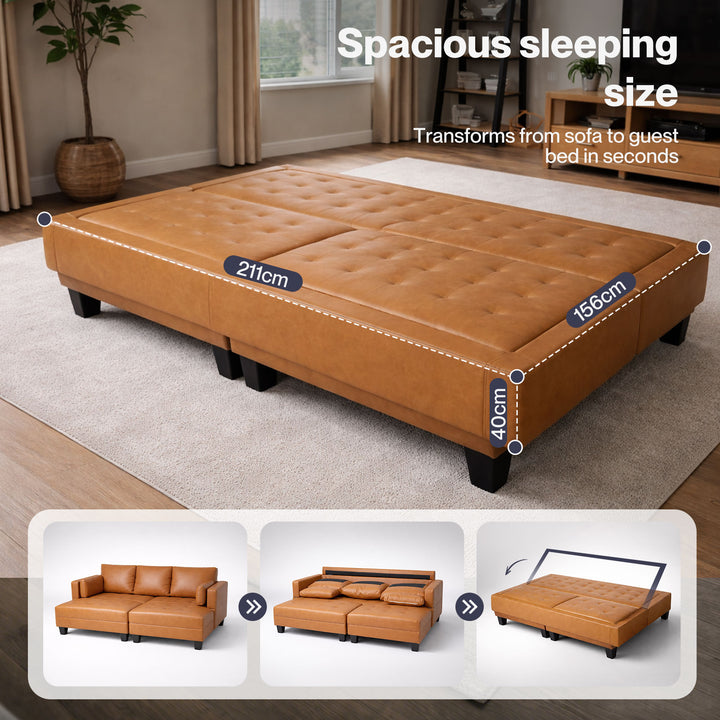 PU Sofa Bed Folding Convertible Lounge  Armrest Couch Modular Recliner