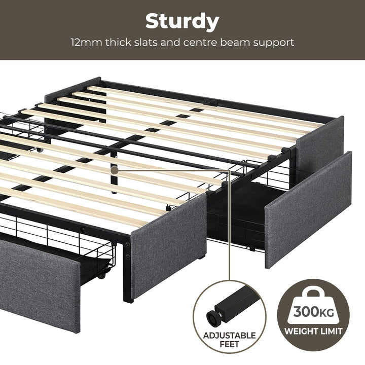 Fabric Bed Frame with 3 Drawers & DIY Headboard