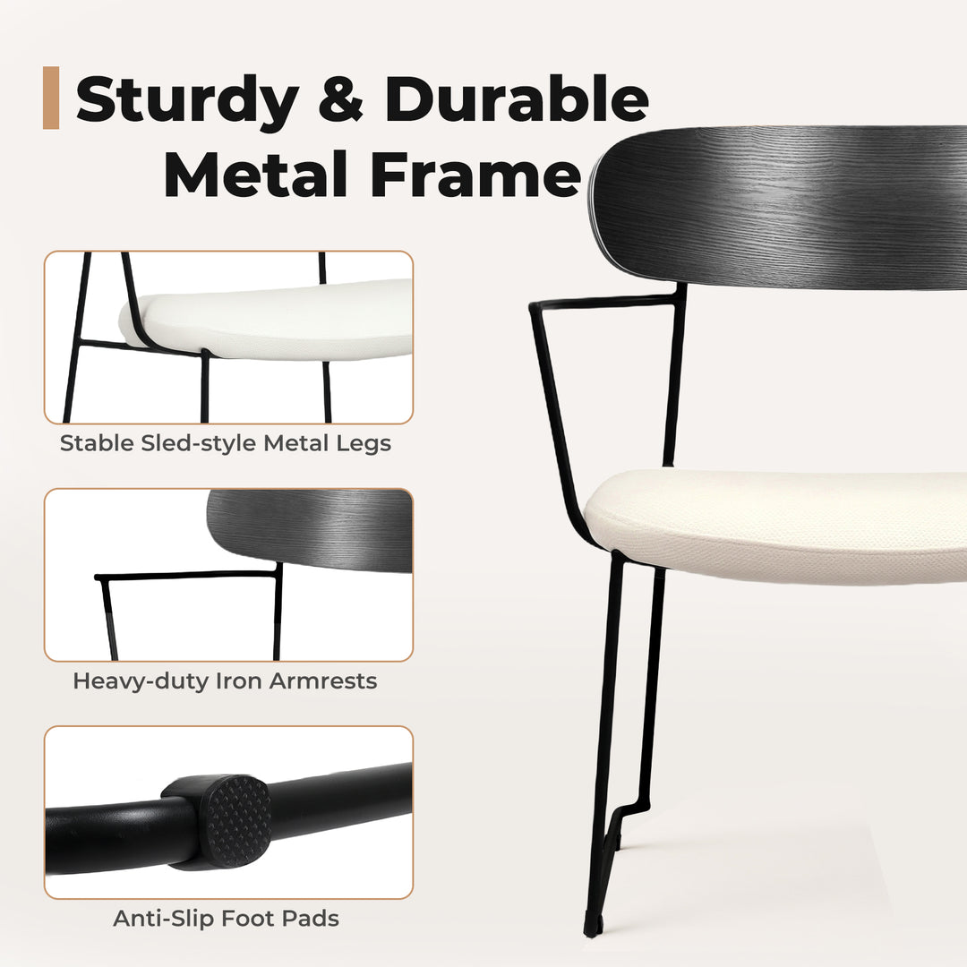 2x Dining Chairs Padded Armchair Soft Upholstered Metal Leg with Arms